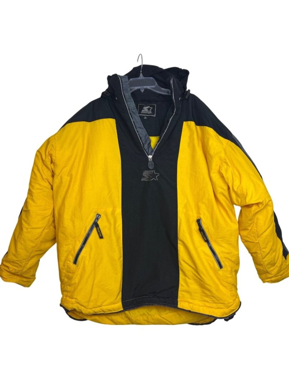 Vintage 90s Starter Men's XL Yellow Black Half Zip Pullover Winter Jacket Retro